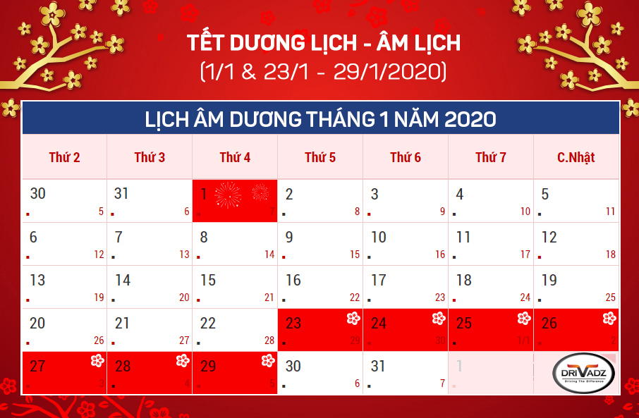 THÔNG BÁO LỊCH NGHỈ TẾT NGUYÊN ĐÁN CANH TÝ 2020