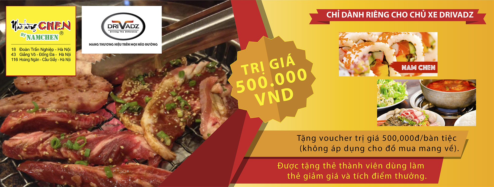 ĐĂNG KÝ DRIVADZ - NHẬN VOUCHER ƯU ĐÃI TỪ NHÀ HÀNG CHEN BY NAMCHEN